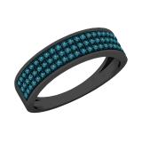 0.66 Carat (ctw) Round Blue Diamond 3 Row Wedding Band For Him | Black Plated 925 Sterling Silver