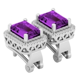 8X6 MM Emerald Shaped Amethyst & White Diamond Fashion Halo Stud Earrings For Her | 10K White Gold