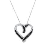 0.25 Carat (ctw) Round Black Diamond Ladies Beaded Heart Shape Pendant 1/4 CT | 925 Sterling Silver