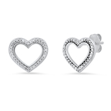 0.10 Carat (ctw) Round White Diamond Ladies Heart Push Back Stud Earrings 1/10 CT Sterling Silver