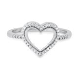0.10 Carat (ctw) Round White Diamond Ladies Heart Shape Promise Ring 1/10 CT 925 Sterling Silver