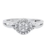 0.17 Carat (ctw) Round White Diamond Ladies Cluster Split Shank Engagement Ring 925 Sterling Silver