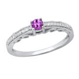 3.4 MM Round Amethyst & White Diamond Tapered Shank Wedding Ring for Her | 925 Sterling Silver