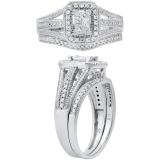 0.57 Carat (ctw) Princess & Round Diamond Octagon Engagement Ring Set for Her | 925 Sterling Silver