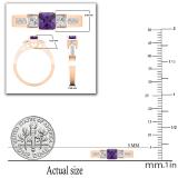 Ladies 5X5 MM Princess Amethyst & White Diamond 3 Stone Past Present Future Engagement Ring | 18K Rose Gold