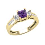 Ladies 5X5 MM Princess Amethyst & White Diamond 3 Stone Past Present Future Engagement Ring | 18K Yellow Gold