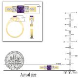 Ladies 5X5 MM Princess Amethyst & White Diamond 3 Stone Past Present Future Engagement Ring | 18K Yellow Gold