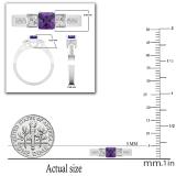 Ladies 5X5 MM Princess Amethyst & White Diamond 3 Stone Past Present Future Engagement Ring | 925 Sterling Silver