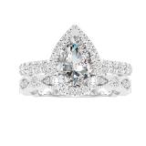 9X6 MM Pear Cubic Zirconia and 0.78 Carat (ctw) White Diamond Halo Wedding Ring Set for Women | 925 Sterling Silver