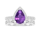 9X6 MM Pear Amethyst and 0.78 Carat (ctw) White Diamond Halo Wedding Ring Set for Women | 950 Platinum