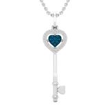 0.12 Carat (ctw) Round White & Blue Diamond Heart Shape Key Pendant For Women | 10K White Gold