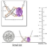 7X5 mm Oval Amethyst & Round White Diamond 