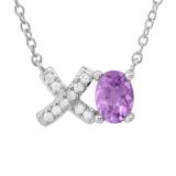 7X5 mm Oval Amethyst & Round White Diamond 