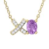 7X5 mm Oval Amethyst & Round White Diamond 