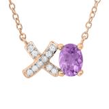 7X5 mm Oval Amethyst & Round White Diamond 