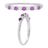 2 MM Round Amethyst & White Diamond Wedding Band For Women |10K White Gold