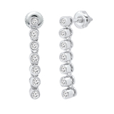 Round Diamond Ladies Screw Back Long Dangling Earrings (0.26 ctw Color I-J Clarity I2-I3) | 925 Sterling Silver