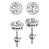 1.12 Carat (ctw) Round White Diamond Halo Circle Screw Back Stud Earrings for Women | 18K Rose Gold