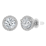 925 Sterling Silver Halo Stud Earrings, 1.12 CT Round Cubic Zirconia in Push Back