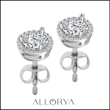 925 Sterling Silver Halo Stud Earrings, 1.12 CT Round Cubic Zirconia in Push Back