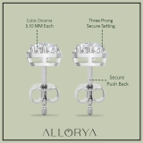 925 Sterling Silver Halo Stud Earrings, 1.12 CT Round Cubic Zirconia in Push Back