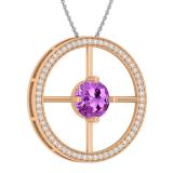 8 MM Round Solitaire Amethyst & Round White Diamond Wheel Style Circle Pendant for Women | 18K Rose Gold
