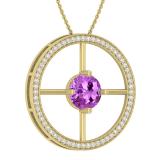 8 MM Round Solitaire Amethyst & Round White Diamond Wheel Style Circle Pendant for Women | 14K White Gold