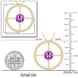 8 MM Round Solitaire Amethyst & Round White Diamond Wheel Style Circle Pendant for Women | 14K White Gold