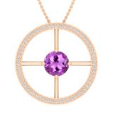8 MM Round Solitaire Amethyst & Round White Diamond Wheel Style Circle Pendant for Women | 18K Rose Gold