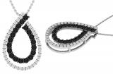 0.66 Carat (ctw) Round Black & White Diamond Double Teardrop Open Slider Pendant with 18 Inch Silver Chain for Women | 18K White Gold