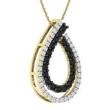 0.66 Carat (ctw) Round Black & White Diamond Double Teardrop Open Slider Pendant with 18 Inch Gold Chain for Women | 14K Yellow Gold