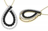 0.66 Carat (ctw) Round Black & White Diamond Double Teardrop Open Slider Pendant with 18 Inch Gold Chain for Women | 14K Yellow Gold