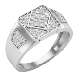 Round White Diamond Diagonal Square Cluster Engegement Ring for men 1/3 CT (0.32 ctw Color I-J Clarity I1-I2) 14K White Gold