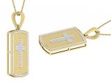 Mens Round White Diamond Religious Cross Centered Dog Tag Charm Pendant with 18 Inch Gold Chain 1/3 CT ( ctw 0.34, Color I-J, Clarity I2-I3 ) , 10K Yellow Gold