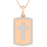 Mens Round White Diamond Religious Cross Centered Dog Tag Charm Pendant with 18 Inch Gold Chain 1/3 CT ( ctw 0.34, Color I-J, Clarity I1-I2 ) , 18K Rose Gold