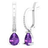Dazzlingrock Collection 8X6mm Pear Shape Amethyst & Round White Diamond Teardrop Dangling Drop Earrings | 925 Sterling Silver