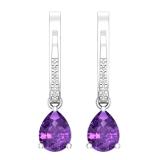 Dazzlingrock Collection 8X6mm Pear Shape Amethyst & Round White Diamond Teardrop Dangling Drop Earrings | 925 Sterling Silver