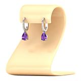 Dazzlingrock Collection 8X6mm Pear Shape Amethyst & Round White Diamond Teardrop Dangling Drop Earrings | 925 Sterling Silver