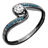 0.68 Carat (ctw) Round White & Blue Diamond Ladies Engagement Ring Black Plated 10K White Gold