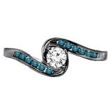 0.68 Carat (ctw) Round White & Blue Diamond Ladies Engagement Ring Black Plated 10K White Gold