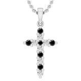 0.52 Carat (ctw) Alternate Round Black and White Diamond Crucifix Religious Cross Pendant for Ladies with 18 Inch Silver Chain, 925 Sterling Silver