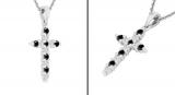 0.52 Carat (ctw) Alternate Round Black and White Diamond Crucifix Religious Cross Pendant for Ladies with 18 Inch Silver Chain, 925 Sterling Silver