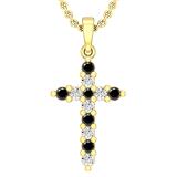 0.52 Carat (ctw) Alternate Round Black and White Diamond Crucifix Religious Cross Pendant for Her with 18 Inch Gold Chain, 14K Yellow Gold