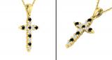 0.52 Carat (ctw) Alternate Round Black and White Diamond Crucifix Religious Cross Pendant for Her with 18 Inch Gold Chain, 14K Yellow Gold