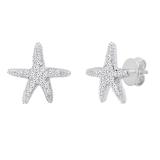 Round White Diamond Small Asteroidea Sea Starfish Shape Pushback Stud Earrings (0.18 ctw,Color I-J, Clarity I2-I3) | 925 Sterling Silver