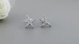 Round White Diamond Small Asteroidea Sea Starfish Shape Pushback Stud Earrings (0.18 ctw,Color I-J, Clarity I2-I3) | 925 Sterling Silver