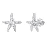 Round White Diamond Small Asteroidea Sea Starfish Shape Screw Back Stud Earrings (0.18 ctw,Color I-J, Clarity I2-I3) | 925 Sterling Silver