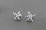 Round White Diamond Small Asteroidea Sea Starfish Shape Screw Back Stud Earrings (0.18 ctw,Color I-J, Clarity I2-I3) | 925 Sterling Silver