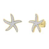 Round White Diamond Asteroidea Dancing Sea Starfish Shape Pushback Stud Earrings for Her (0.23 ctw, Color I-J, Clarity I2-I3) | 10K Yellow Gold