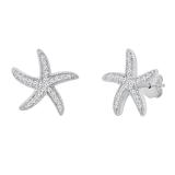 Round White Diamond Asteroidea Dancing Sea Starfish Shape Pushback Stud Earrings for Her (0.23 ctw, Color I-J, Clarity I2-I3) | 925 Sterling Silver